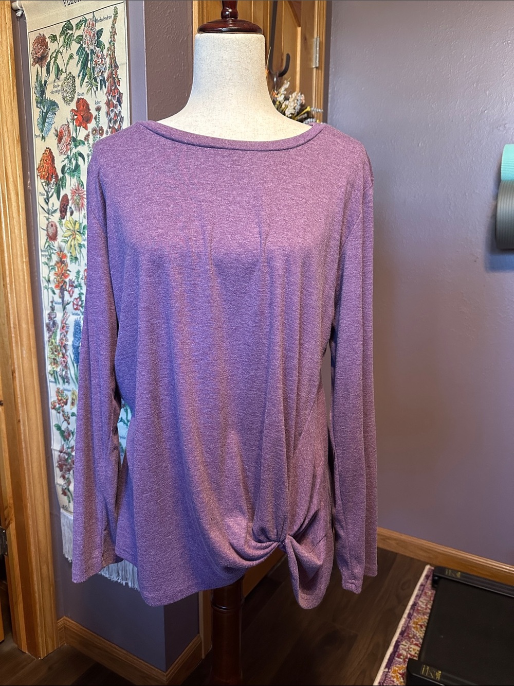 Women's Purple Long-Sleeve Knot-Front Top